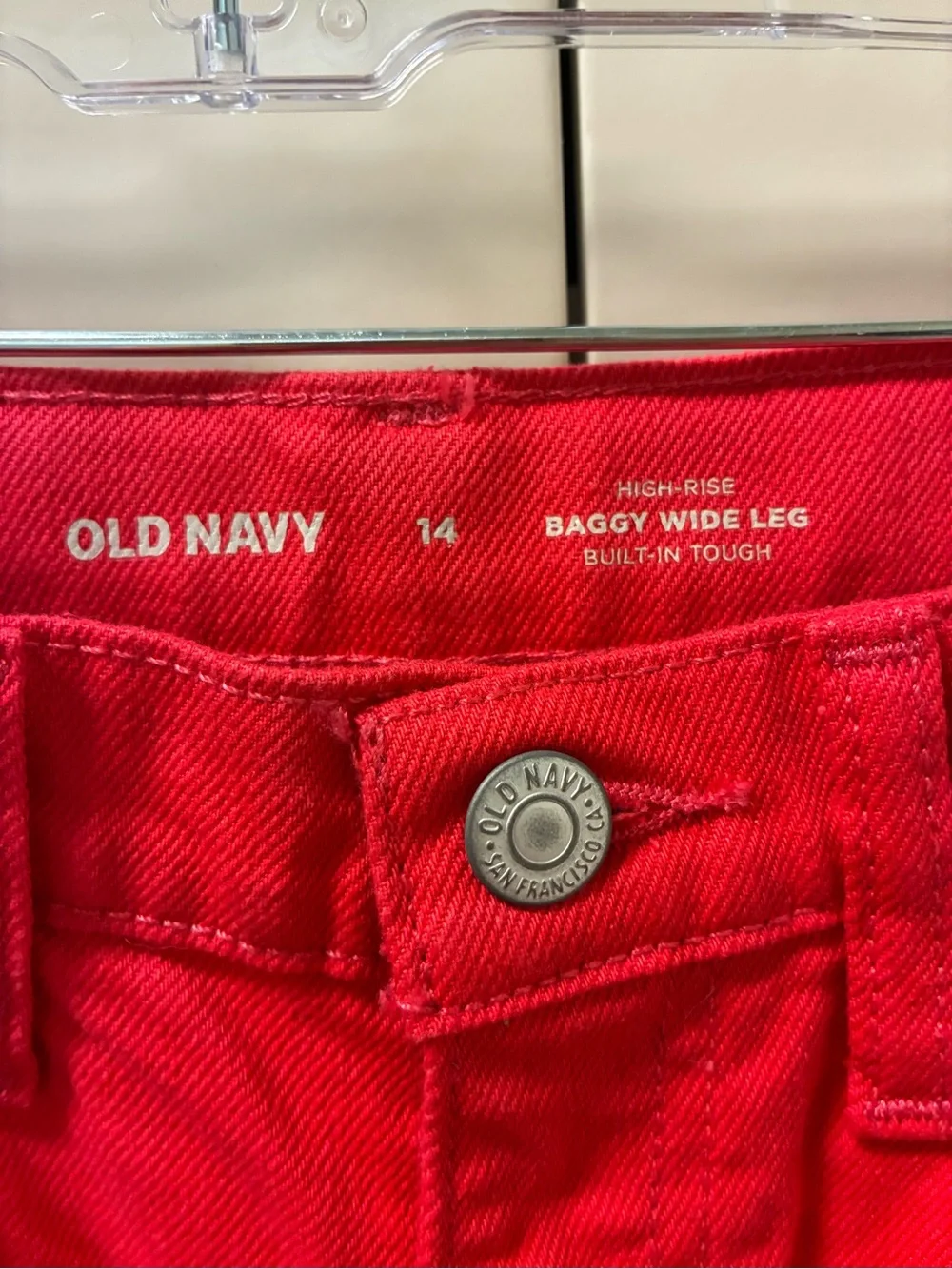Old Navy Girls Red l/Hot Pink Baggy Wide Jeans Size 14